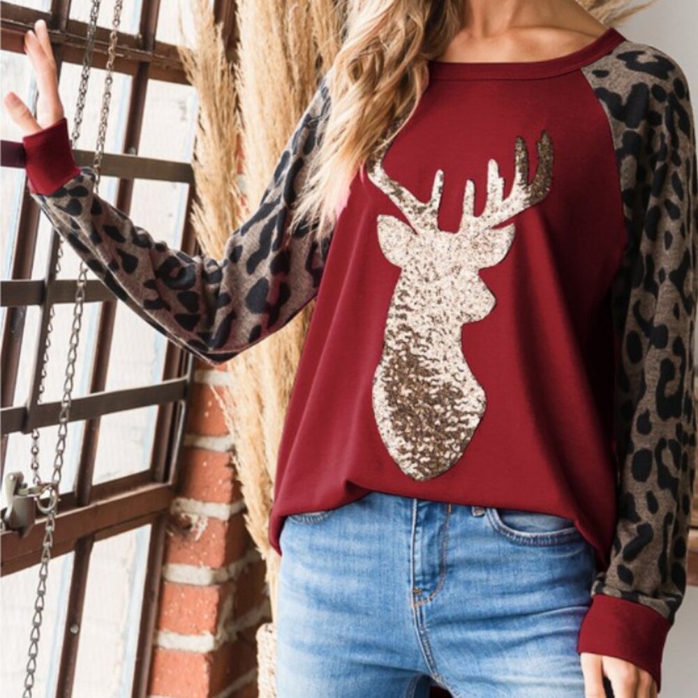 Plus Reindeer Top "BURGUNDY"
